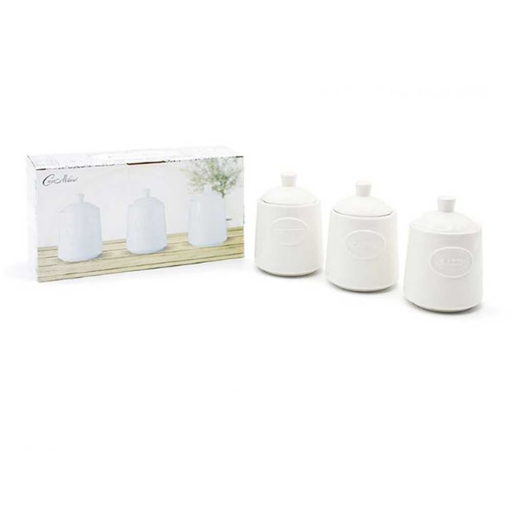 Casa Milano Set 3 Barattoli In Ceramica Con Chiusura Ermetica Diametro 9x13h Cm 500 Ml Colore Bianco