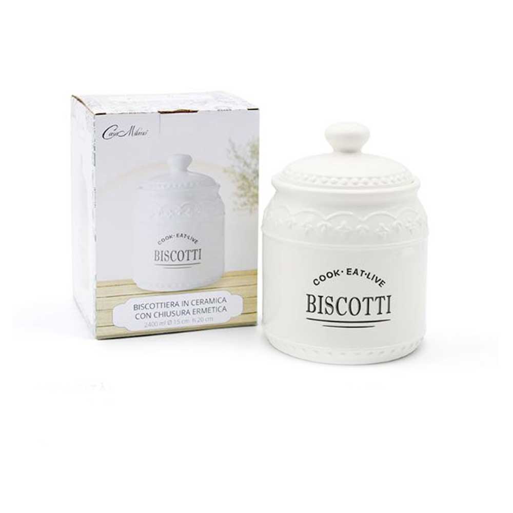 Casa Milano Biscottiera In Ceramica Con Chiusura Ermetica Diametro 15x20h Cm 2400 Ml Colore Bianco