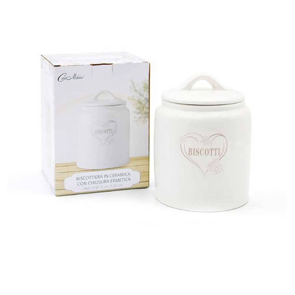 Casa Milano Biscottiera In Ceramica Con Chiusura Ermetica Diametro 15x20h Cm 2400 Ml Colore Bianco
