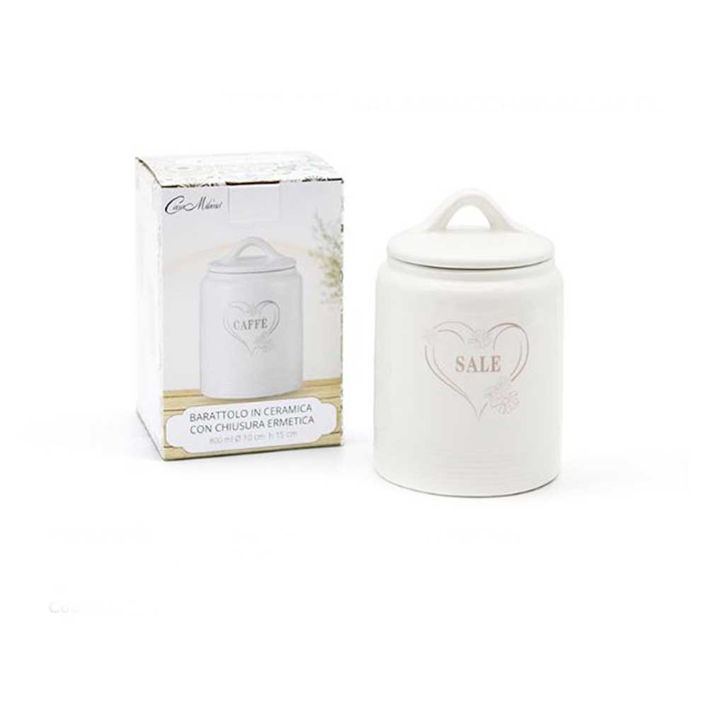 Casa Milano Barattolo Per Sale In Ceramica Con Chiusura Ermetica Diametro 10x15h Cm 800 Ml Colore Bianco