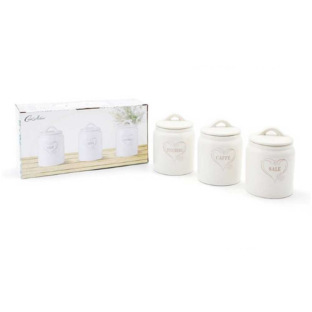 Casa Milano Set 3 Barattoli In Ceramica Con Chiusura Ermetica Diametro 9x12,5h Cm 500 Ml Colore Bianco
