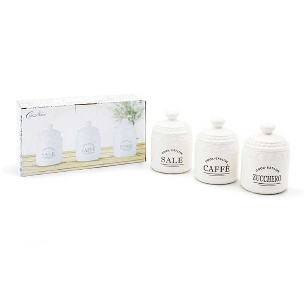 Casa Milano Set 3 Barattoli In Ceramica Con Chiusura Ermetica Diametro 9x12,5h Cm 500 Ml Colore Bianco