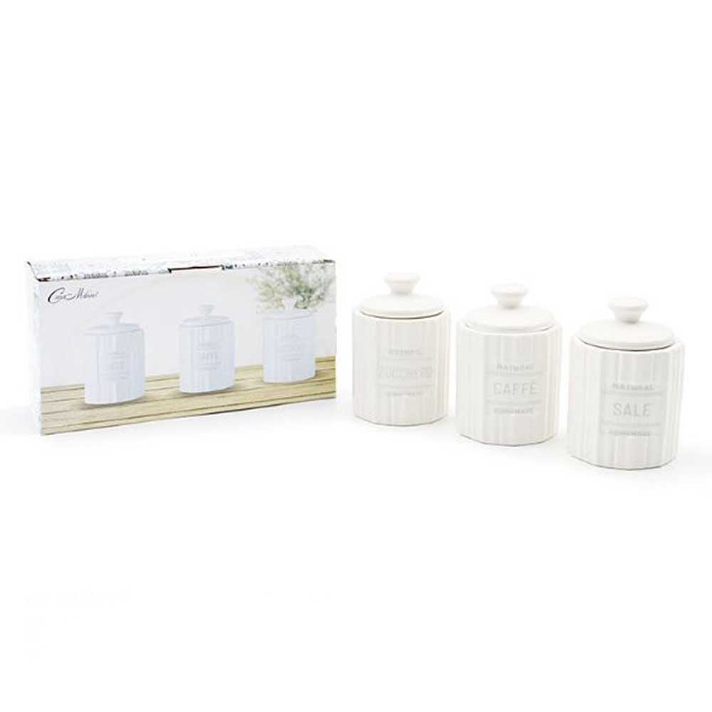Casa Milano Set 3 Barattoli In Ceramica Con Chiusura Ermetica Diametro 9x12,5h Cm 500 Ml Colore Bianco