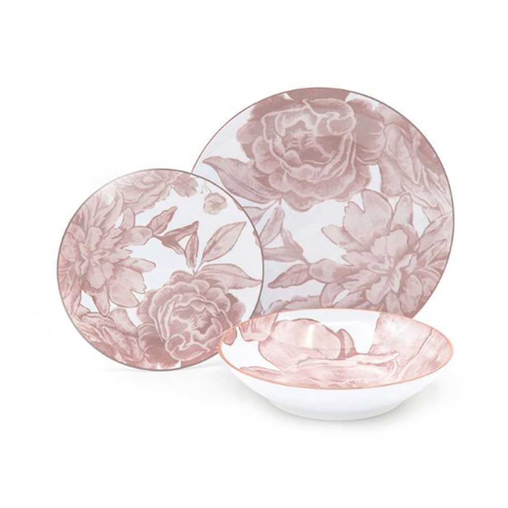 Casa Milano Servizio 18 Piatti Bouquet In Porcellana Colore Rosa
