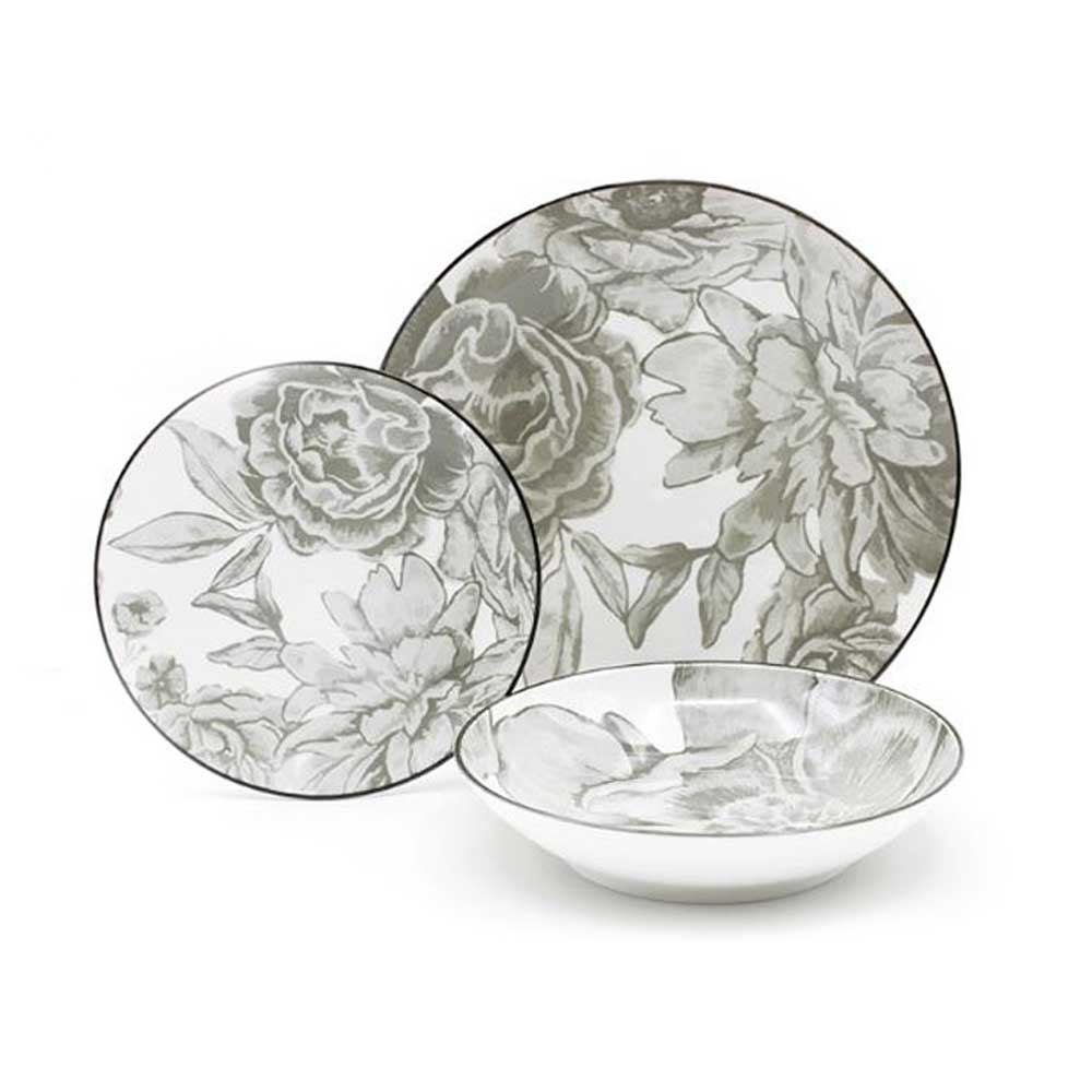 Casa Milano Servizio 18 Piatti Bouquet In Porcellana Colore Grigio