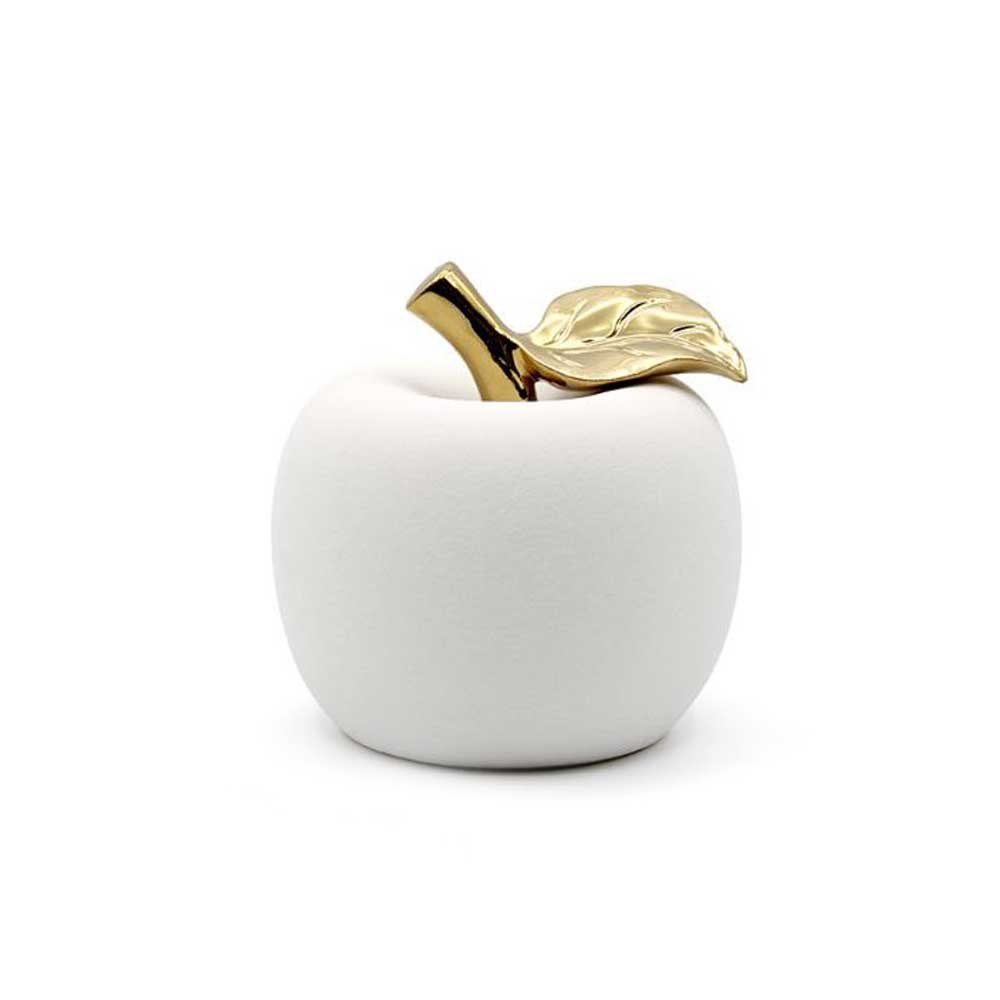Casa Milano Mela In Ceramica Diametro 17x17h Cm Colore Bianco Con Gambo Colore Oro