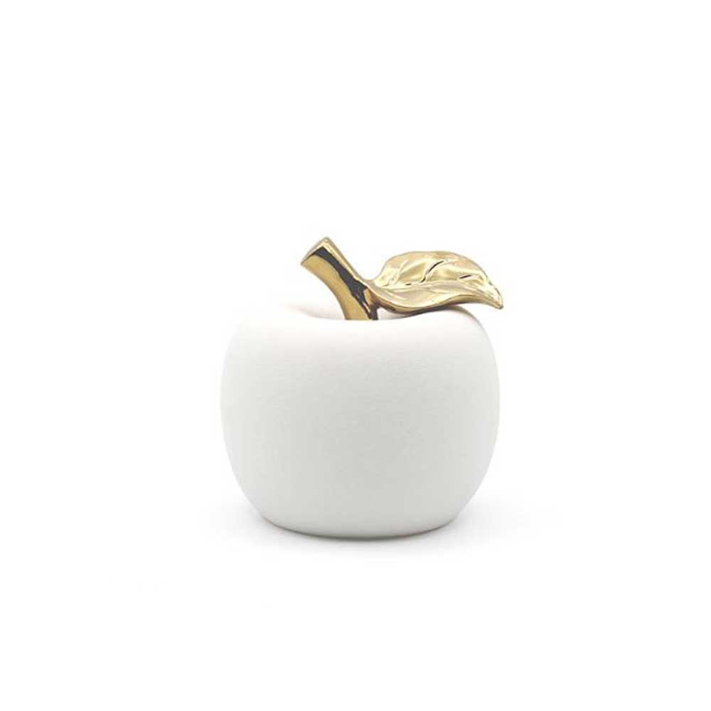 Casa Milano Mela In Ceramica Diametro 12x13h Cm Colore Bianco Con Gambo Colore Oro