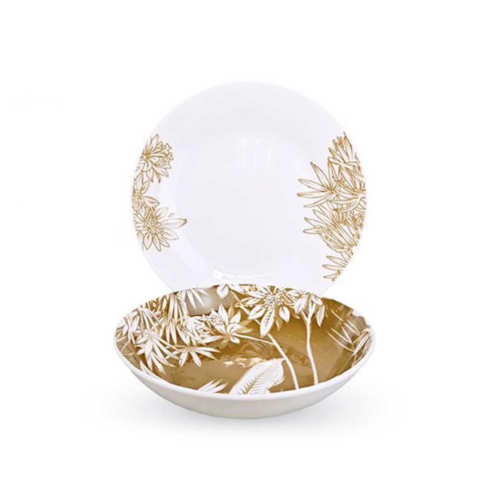 Casa Milano Servizio 12 Piatti Selva In Porcellana Colore Bianco E Beige