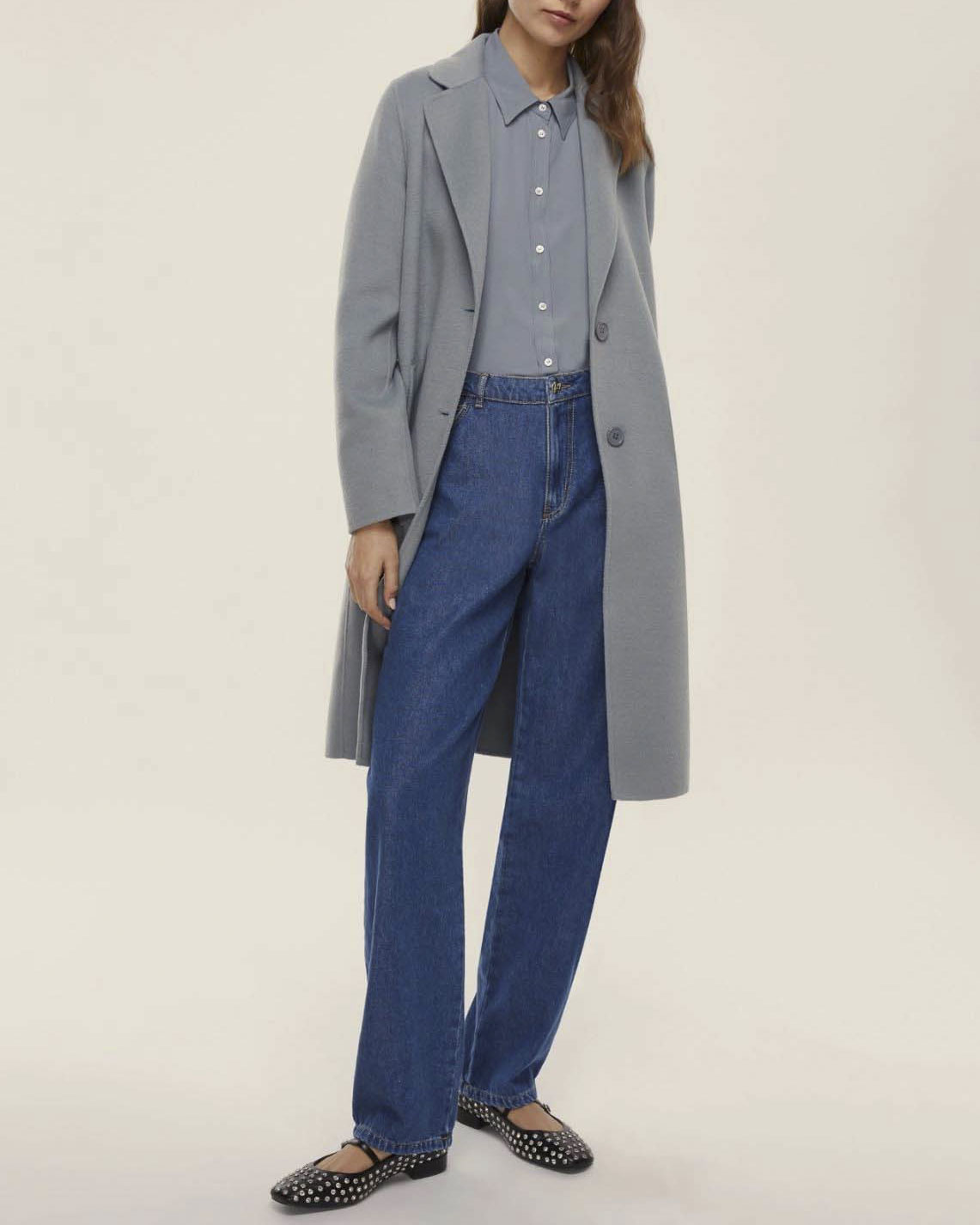 Capppotto azzurro cenere Emme Marella in misto viscosa double con scollo a rever