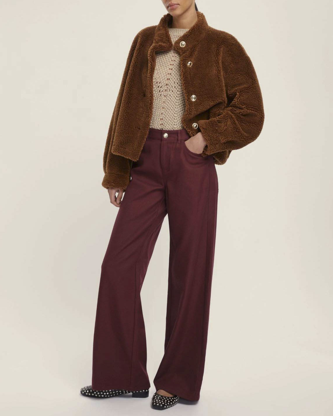 Bomber color cuoio reversibile Emme Marella in tessuto effetto teddy con elastico inserito al fondo