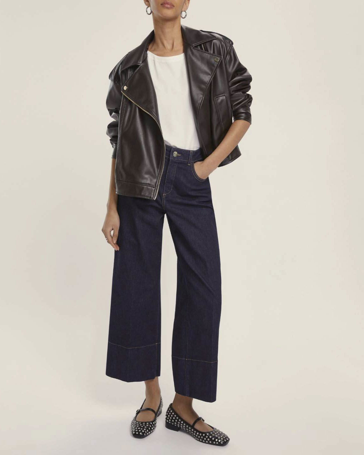 Jeans cinque tasche blu cropped Emme Marella in cotone stretch con risvolto impunturato