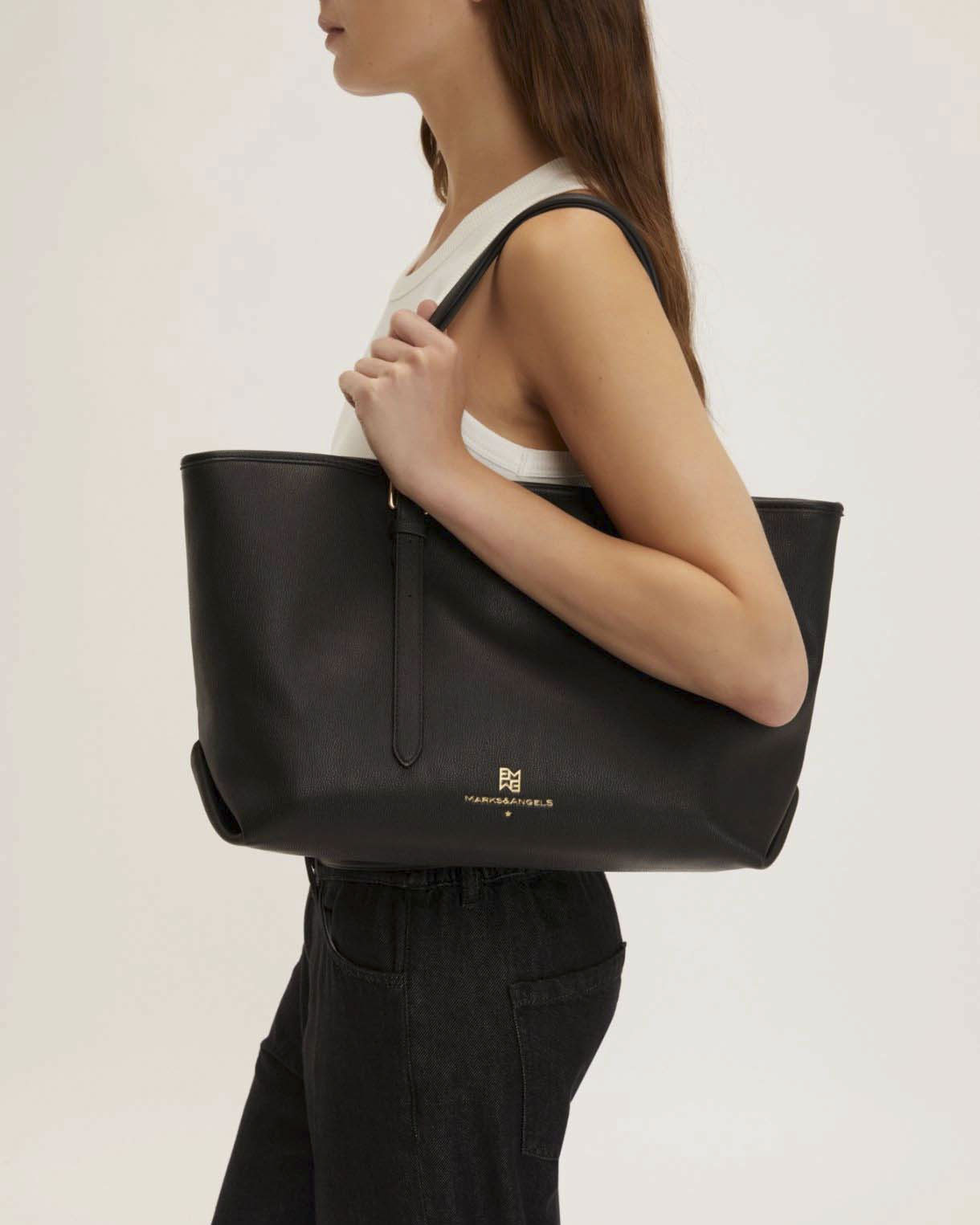 Maxi shopper Emme Marella in similpelle nera con pochette abbinata e manici regolabili image