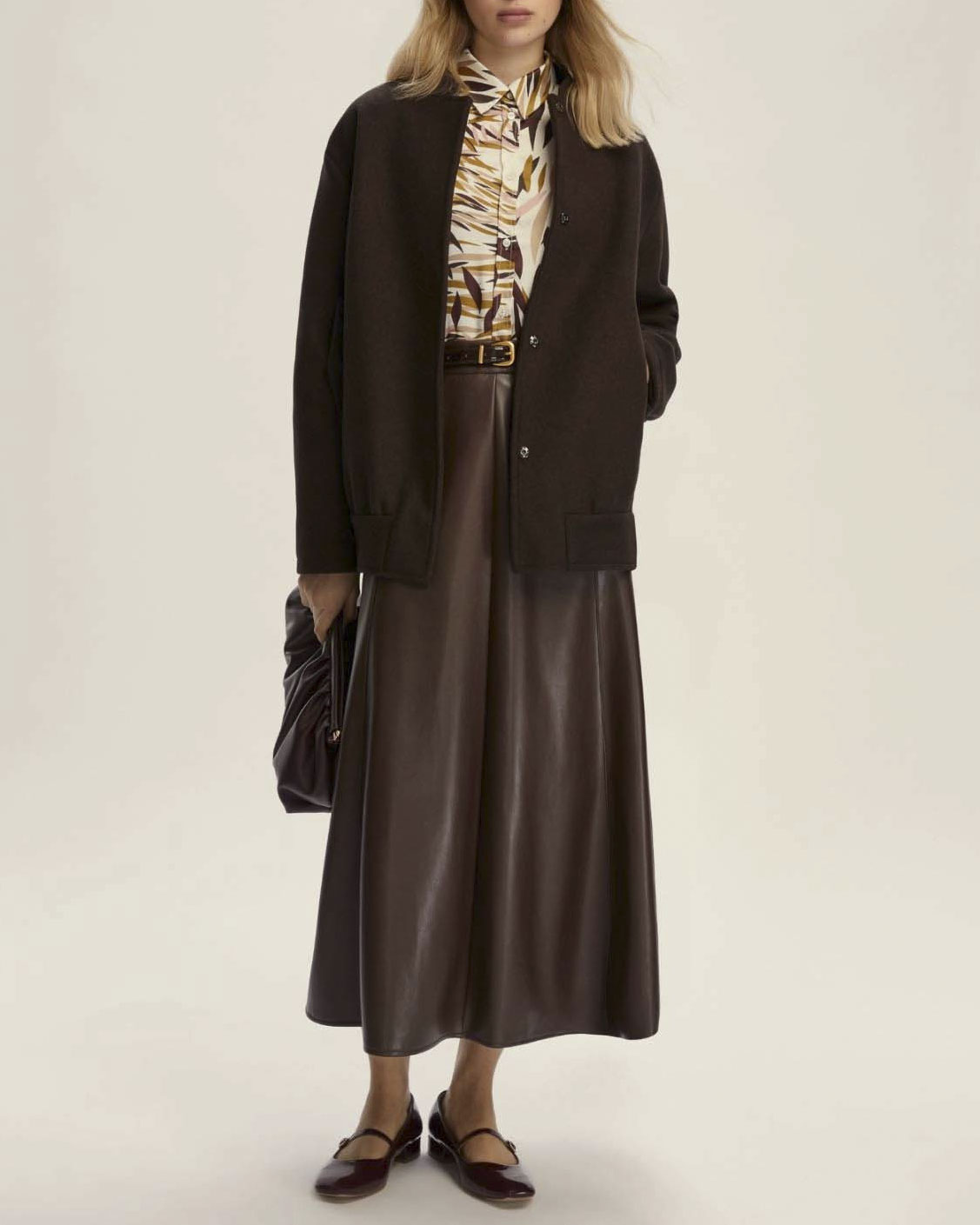 Camicia bianca Emme Marella in raso a fantasia foliage rosa bordeaux e color lime