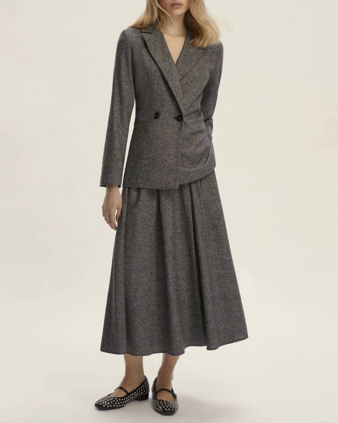 Gonna midi grigia Emme Marella in flanella leggera di misto lana con elastico inserito in vita