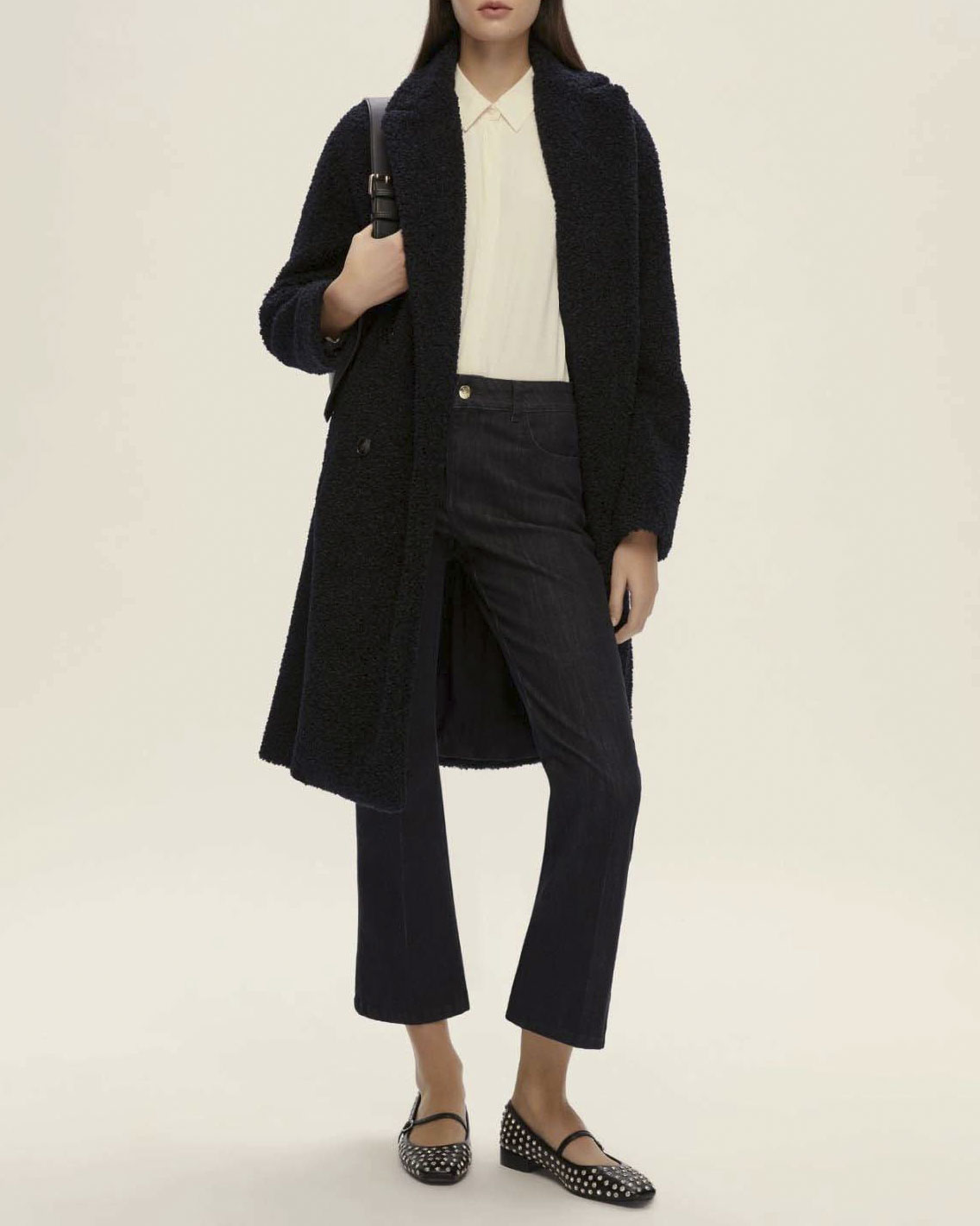 Pantaloni blu alla caviglia a trombetta Emme Marella in twill di cotone stretch