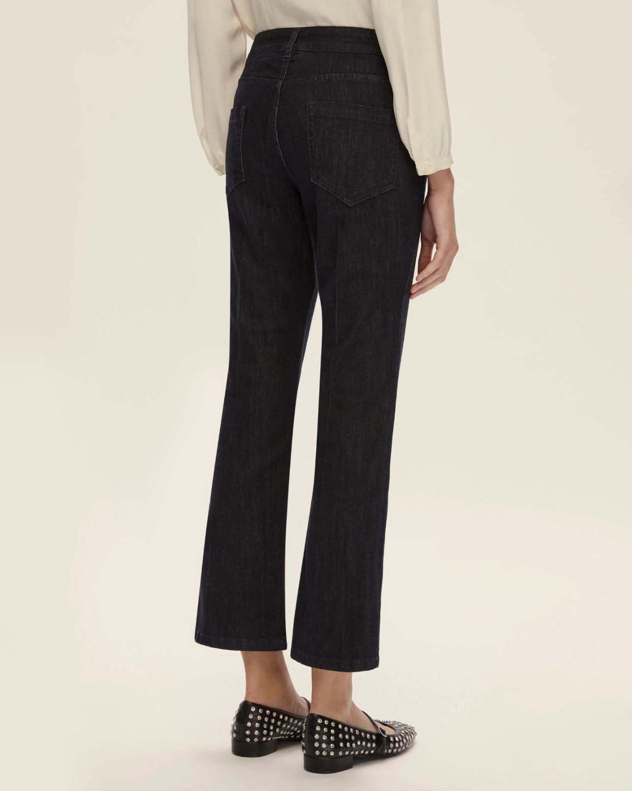 Pantaloni blu alla caviglia a trombetta Emme Marella in twill di cotone stretch