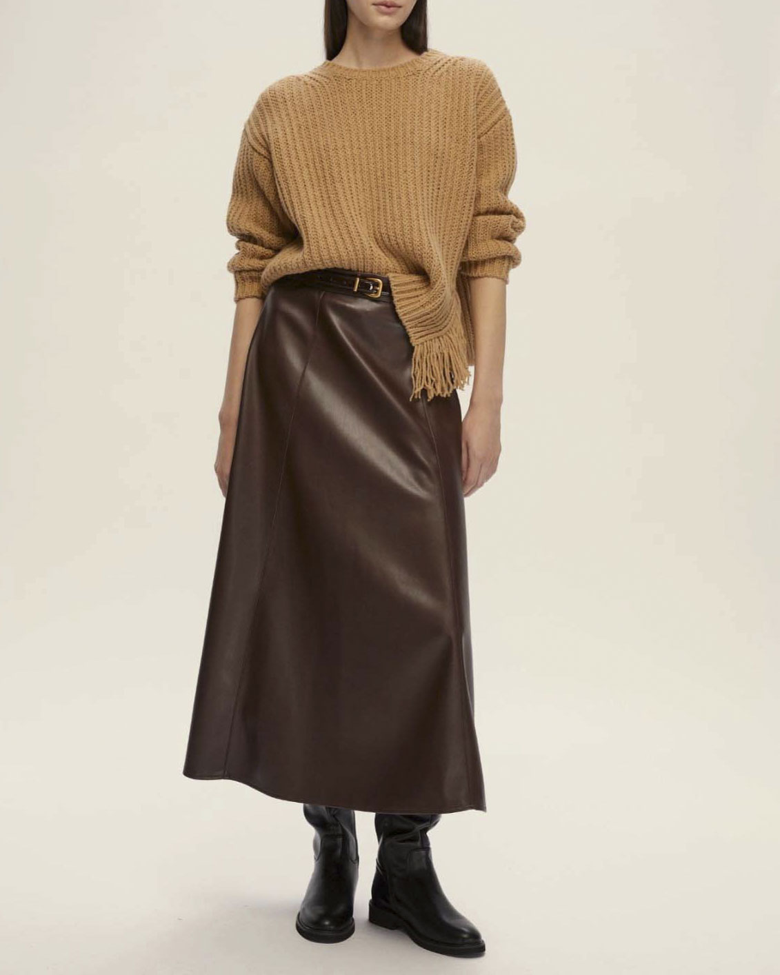 Gonna midi bordeaux Emme Marella in similpelle liscia con cuciture a vista