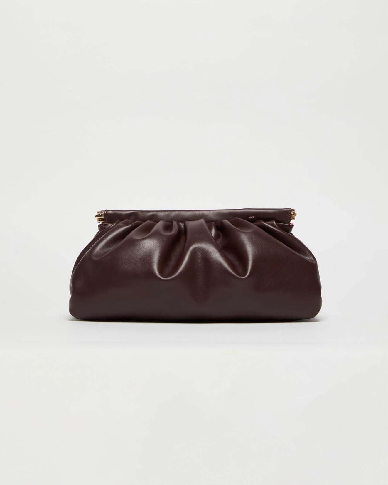 Borsa a mano Emme Marella in similpelle bordeaux liscia con arricciature lungo la chiusura