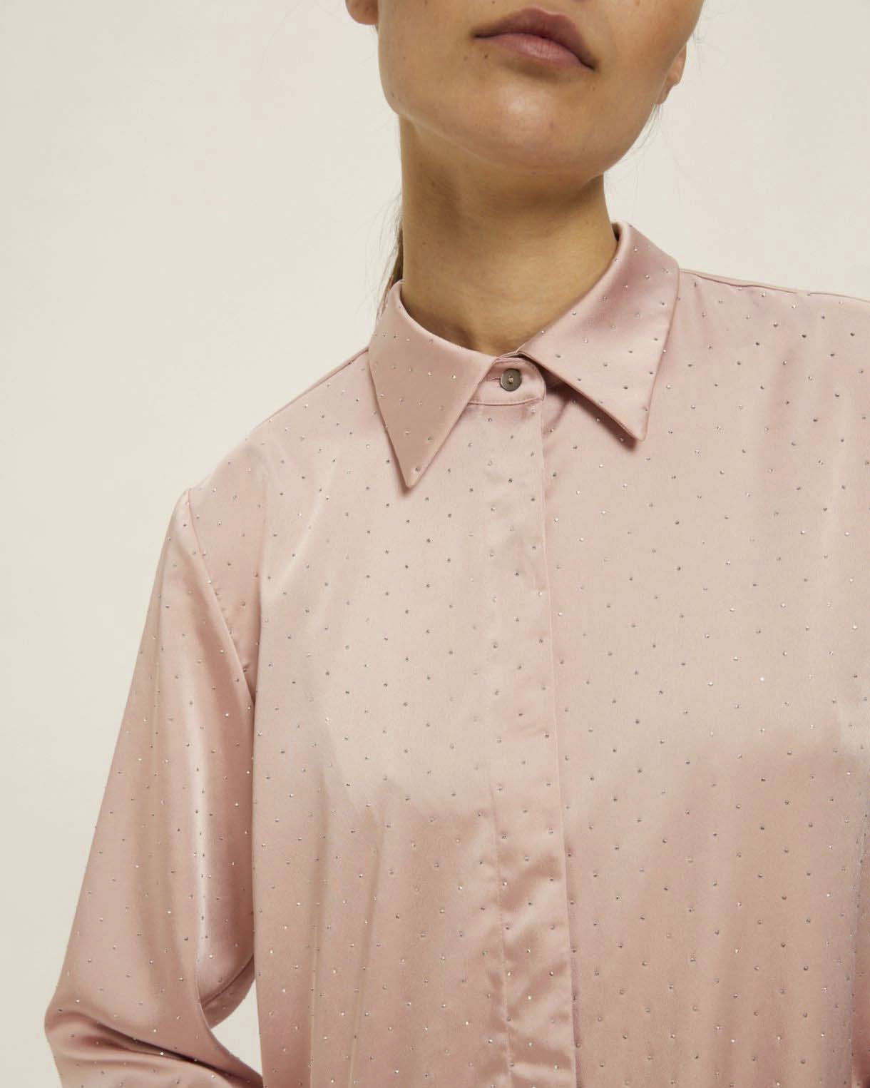 Camicia rosa cipria Emme Marella in raso con strass applicati sul davanti image