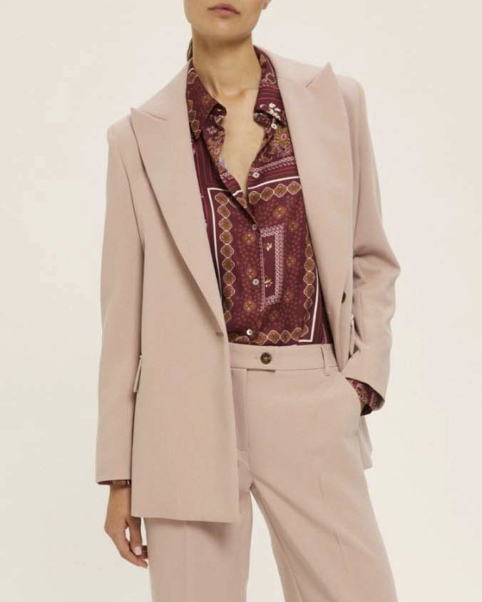 Camicia bordeaux Emme Marella in raso di viscosa a stampa foulard con bottone gioiello