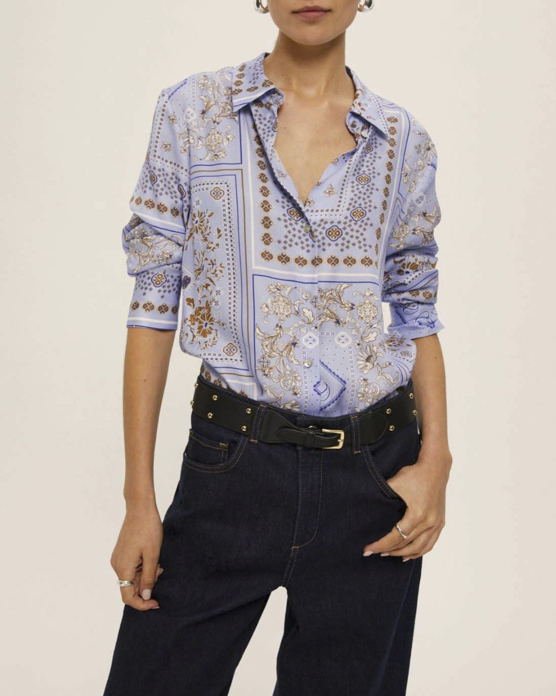 Camicia azzurra Emme Marella in raso di viscosa a stampa foulard