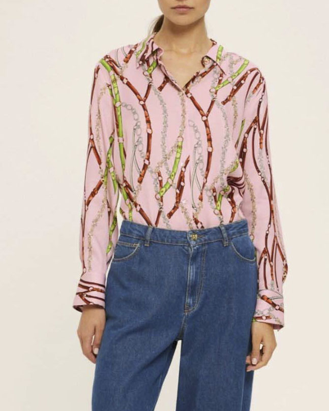 Camicia rosa Emme Marella in raso di viscosa a stampa briglie