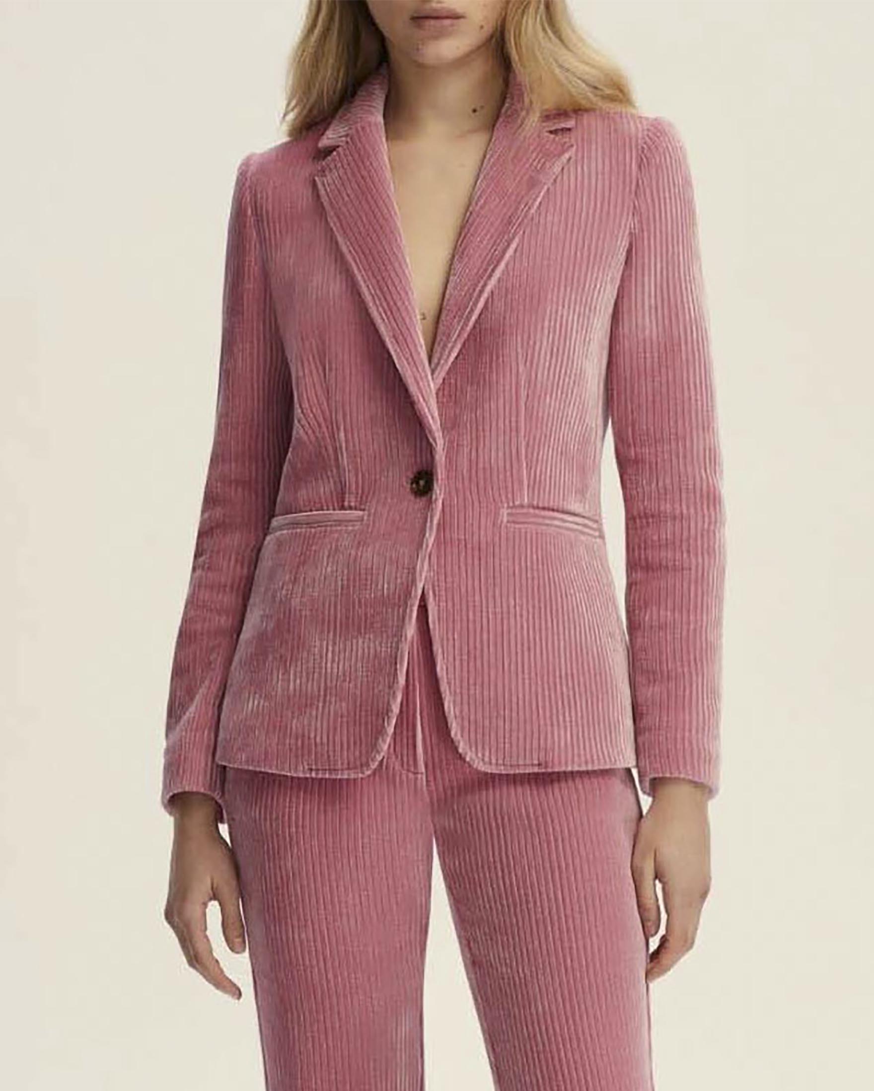 Blazer rosa a un bottone Emme Marella in jersey velluto a coste con scollo a rever