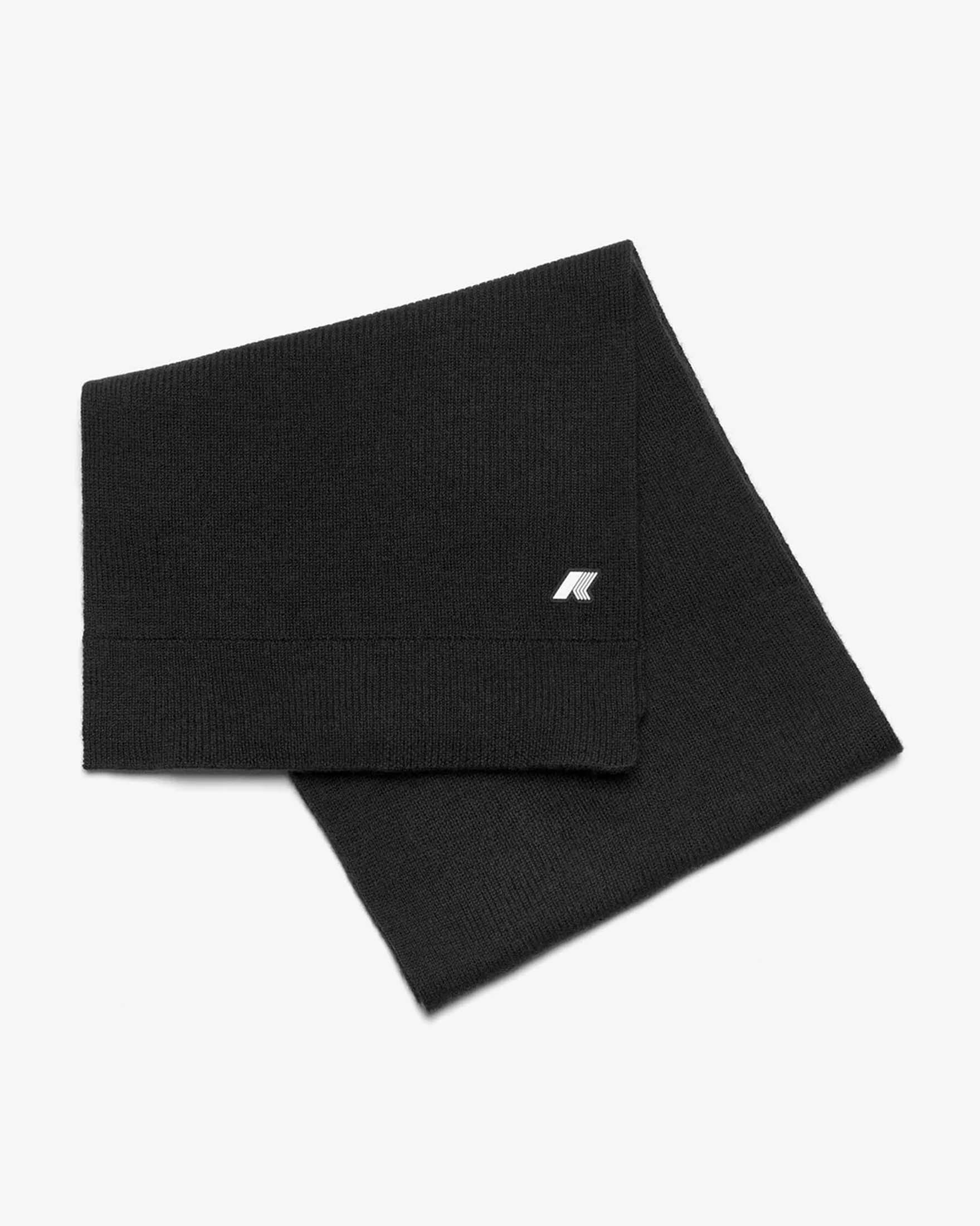Sciarpa K-way Etienne nera in pura lana con logo in silicone bianco