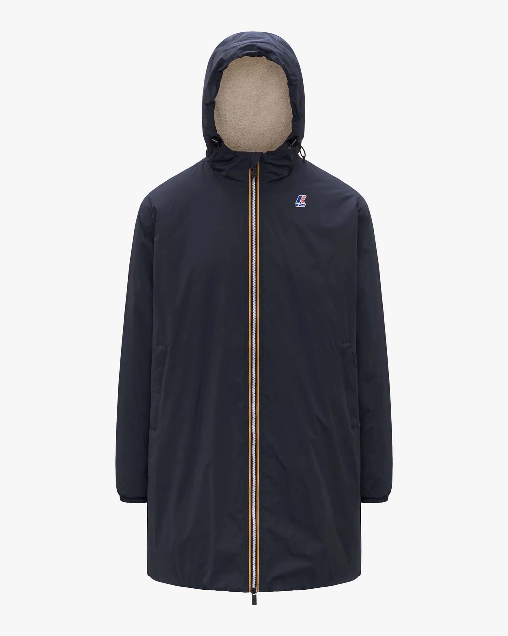 K-way — Impermeabile Le Vrai 4.0 Eiffel East Orsetto blu in nylon ripstop idrorepellente con interno in orsetto e cappuccio