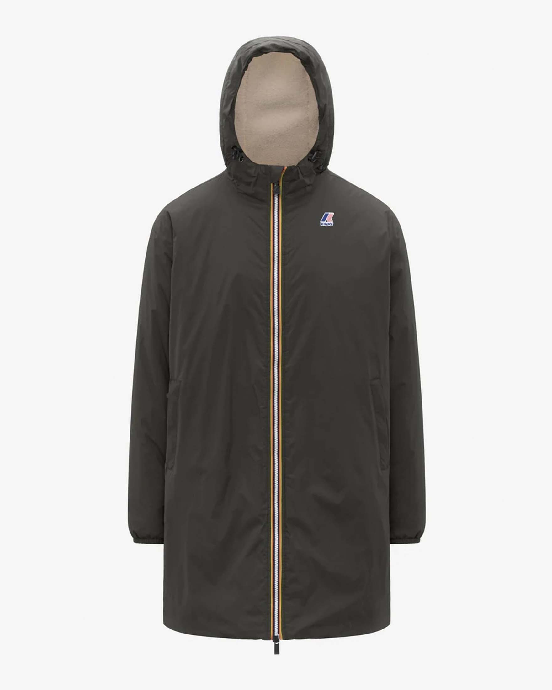 Impermeabile Le Vrai 4.0 Eiffel East Orsetto verde militare in nylon ripstop idrorepellente con interno in orsetto e cappuccio