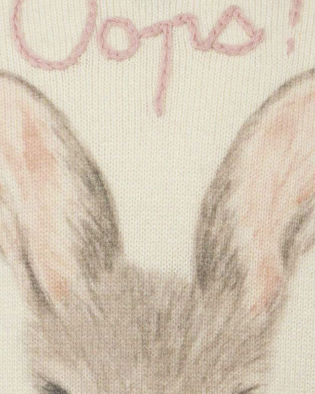 Maglia avorio MC2 Saint Barth girocollo in misto lana e cashmere con grafica coniglietto e scritta Oops! image