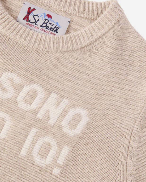 Maglia beige MC2 Saint Barth girocollo in misto lana e cashmere con scritta Non sono stato io! image