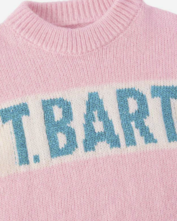 Maglia MC2 Saint Barth rosa in misto lana con scritta azzurra glitterata image