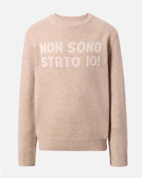 Maglia beige MC2 Saint Barth girocollo in misto lana e cashmere con scritta Non sono stato io!