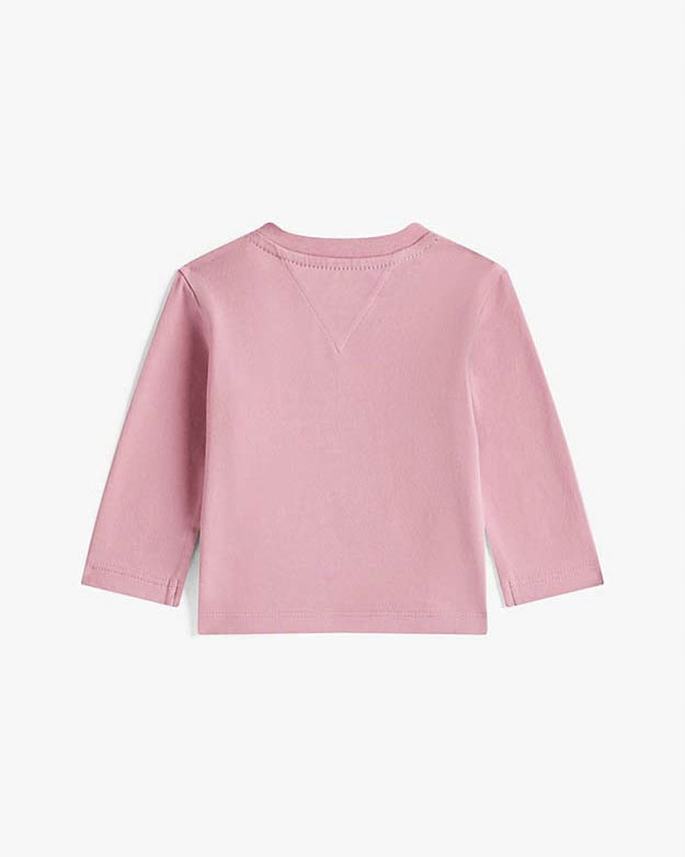 T-shirt Tommy Hilfiger rosa in misto cotone a maniche lunghe e scritta logo image