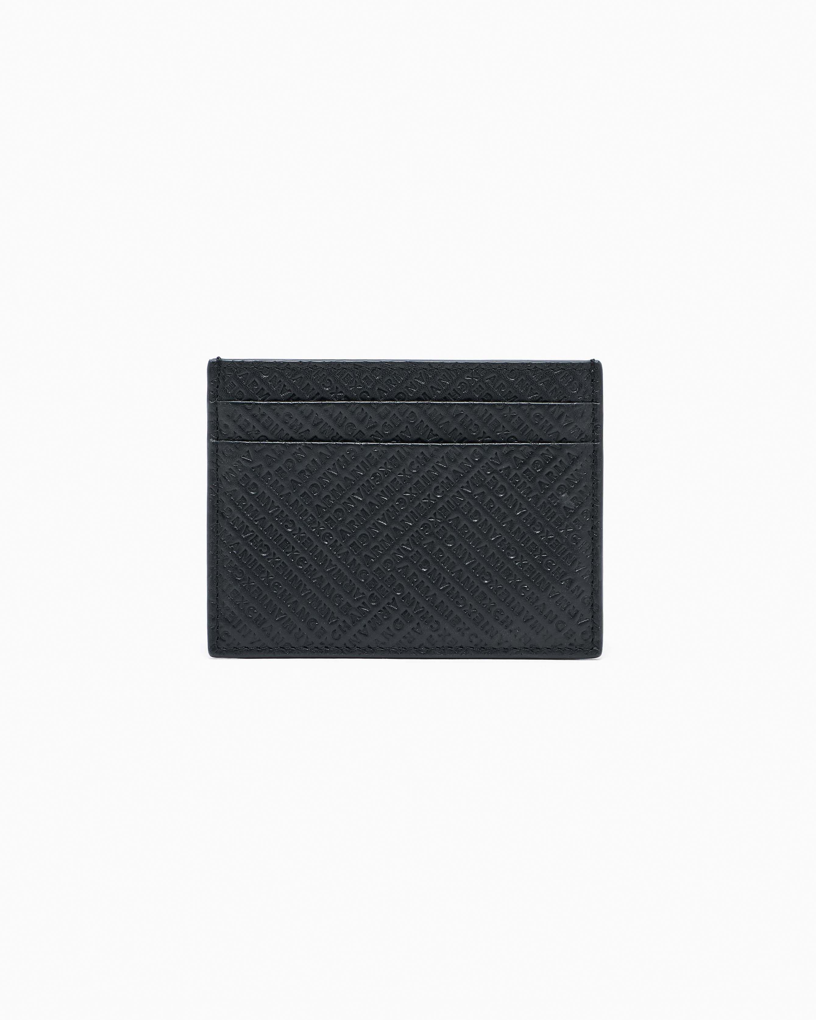 Portacarte Armani Exchange nero in pelle con logo in rilievo all over