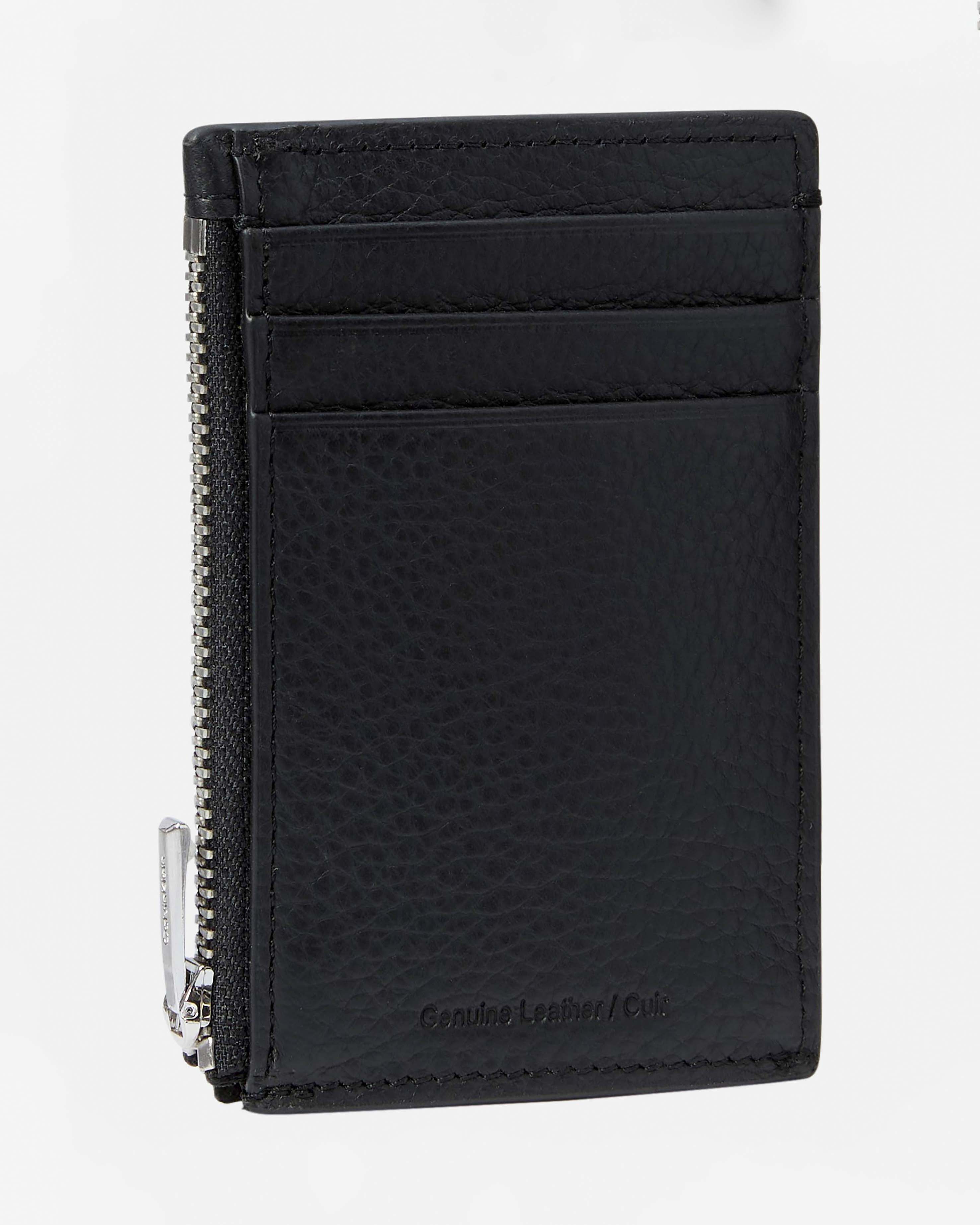 Portacarte Calvin Klein Jeans nero in pelle martellata con zip e logo image