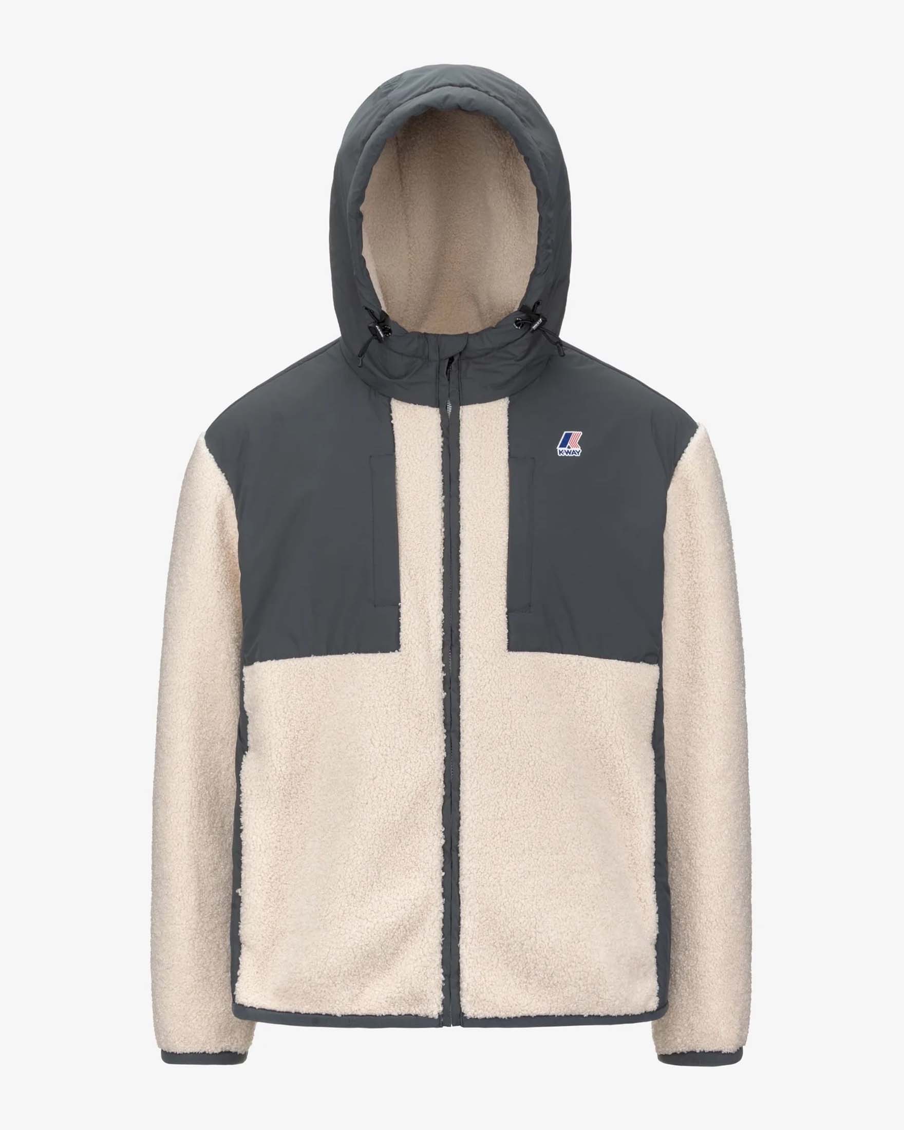 Giubbino K-way Samson 4.0 orsetto grigio in sherpa e nylon ripstop con cappuccio
