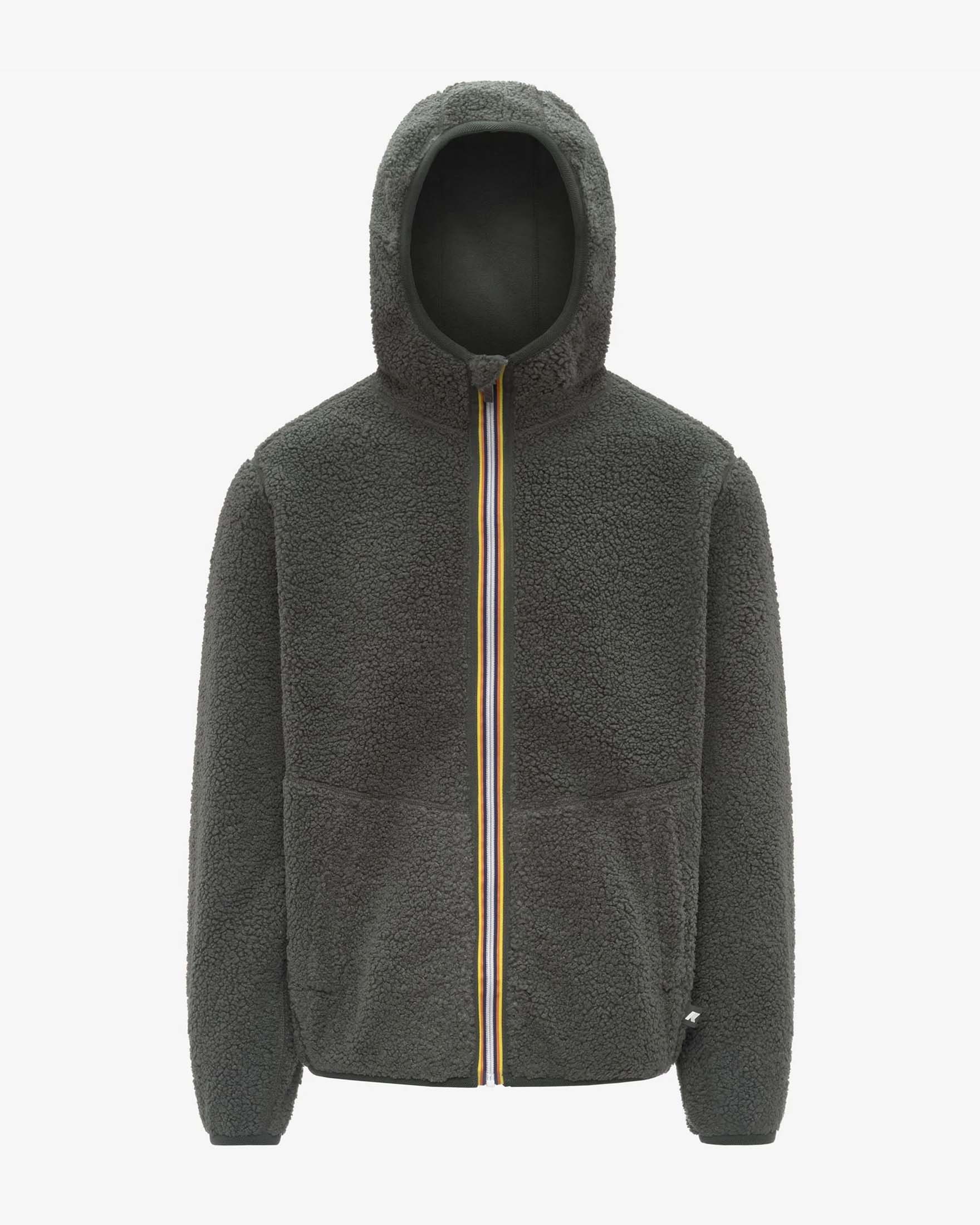 K-way — Felpa Jack Sherpa Polar verde militare in pile reversibile in sherpa con cappuccio e chiusura a cerniera