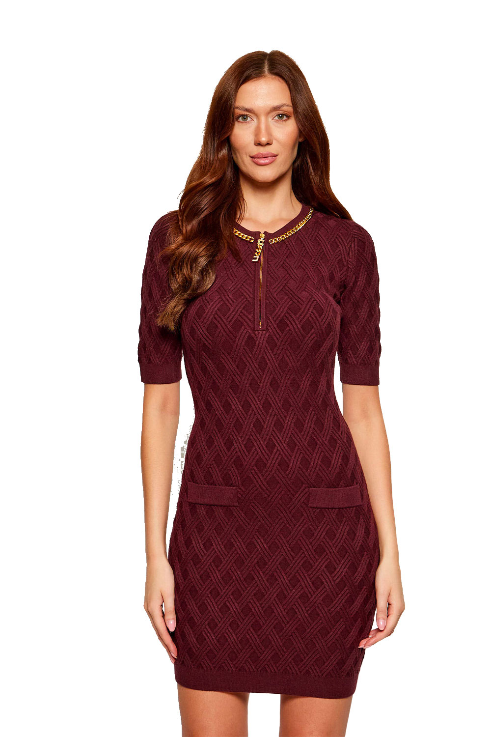 Abito Mini in Maglia a Rombi con Dettaglio Gioiello