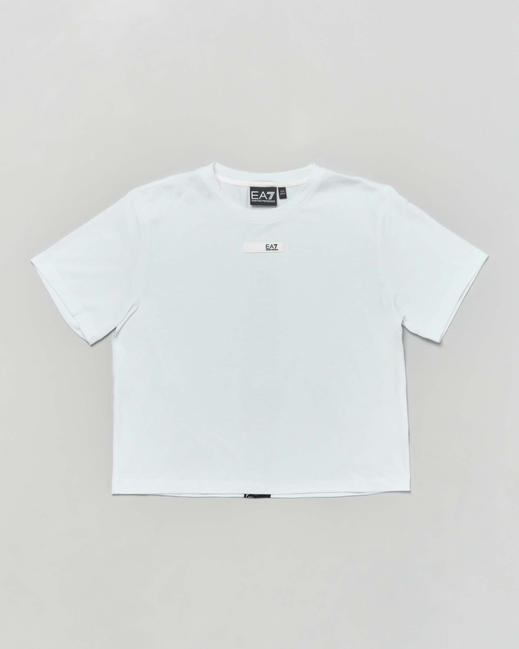 T-shirt EA7 natural ventus bianca in misto viscosa stretch con banda logo nera