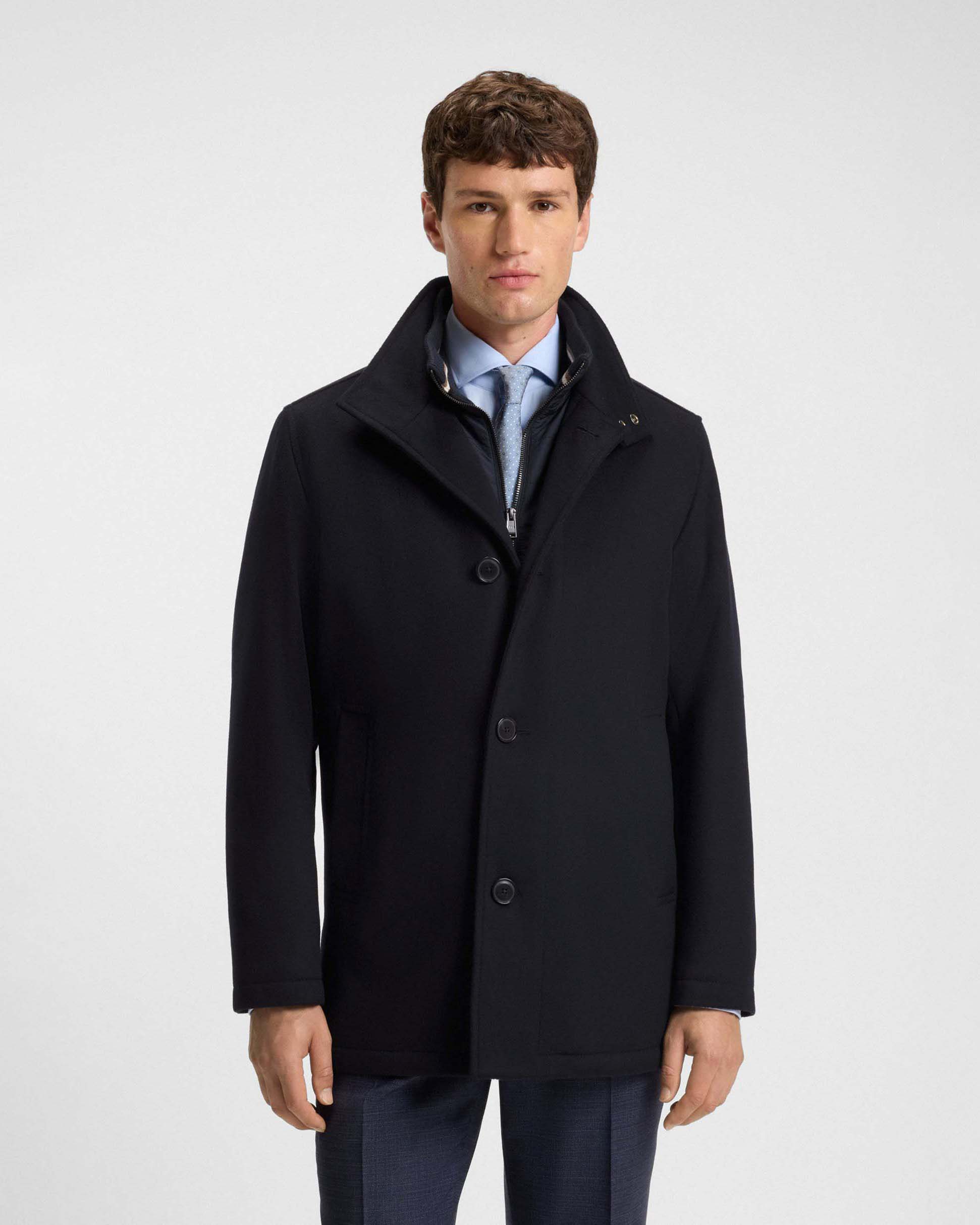 Cappotto Boss Coxtan blu in misto lana e cashmere con pettorina imbottita  image