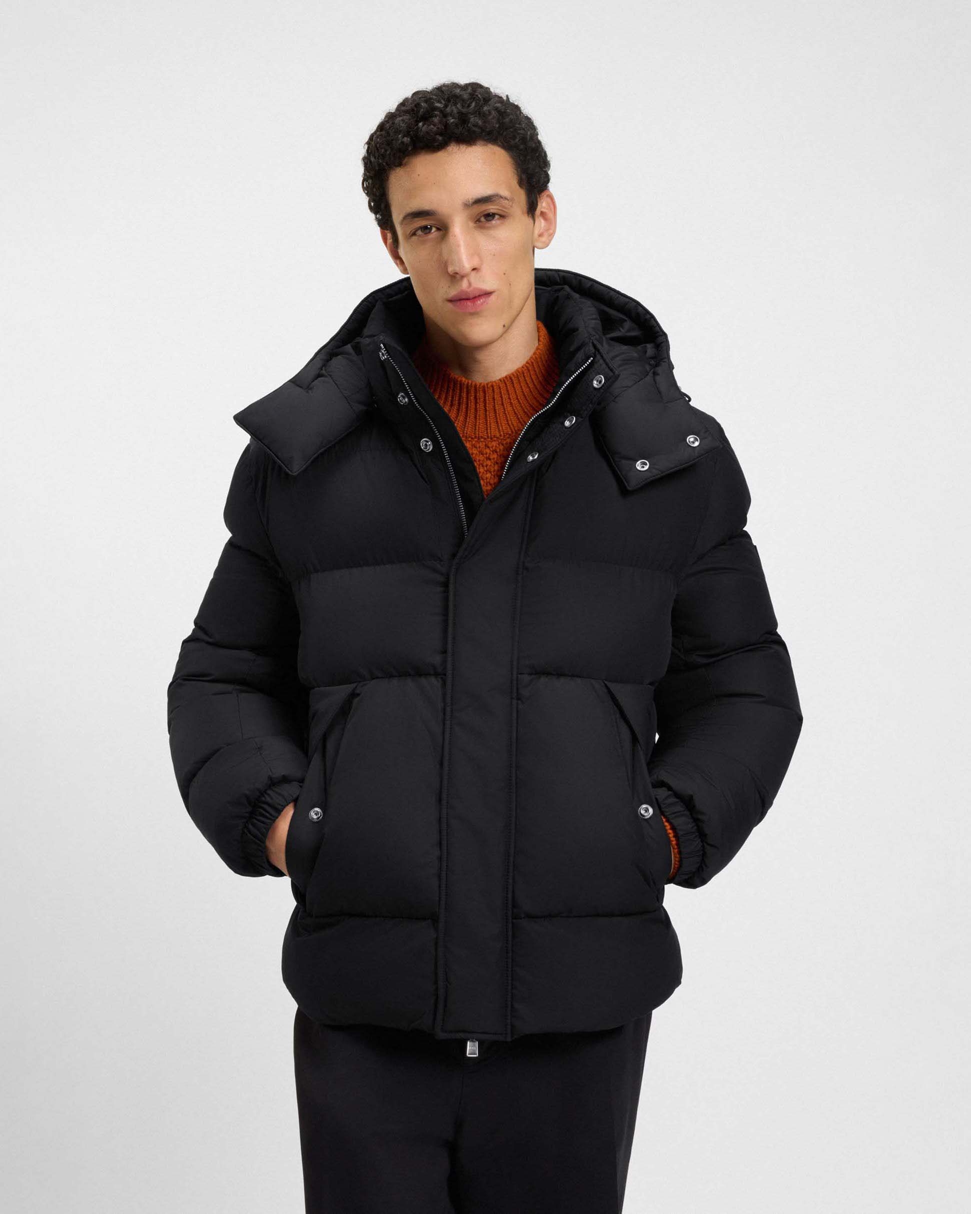 Piumino Boss nero in nylon opaco idrorepellente con cappuccio staccabile image