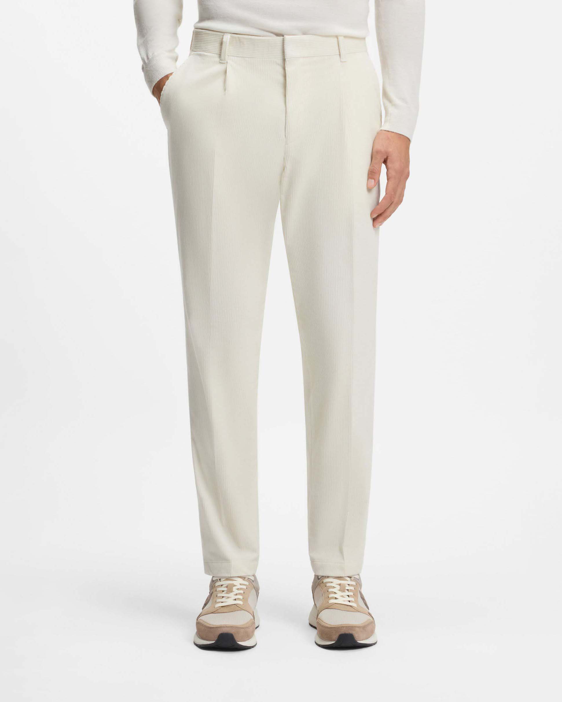 Pantalone carrot-fit Perin Boss panna in velluto di cotone stretch image