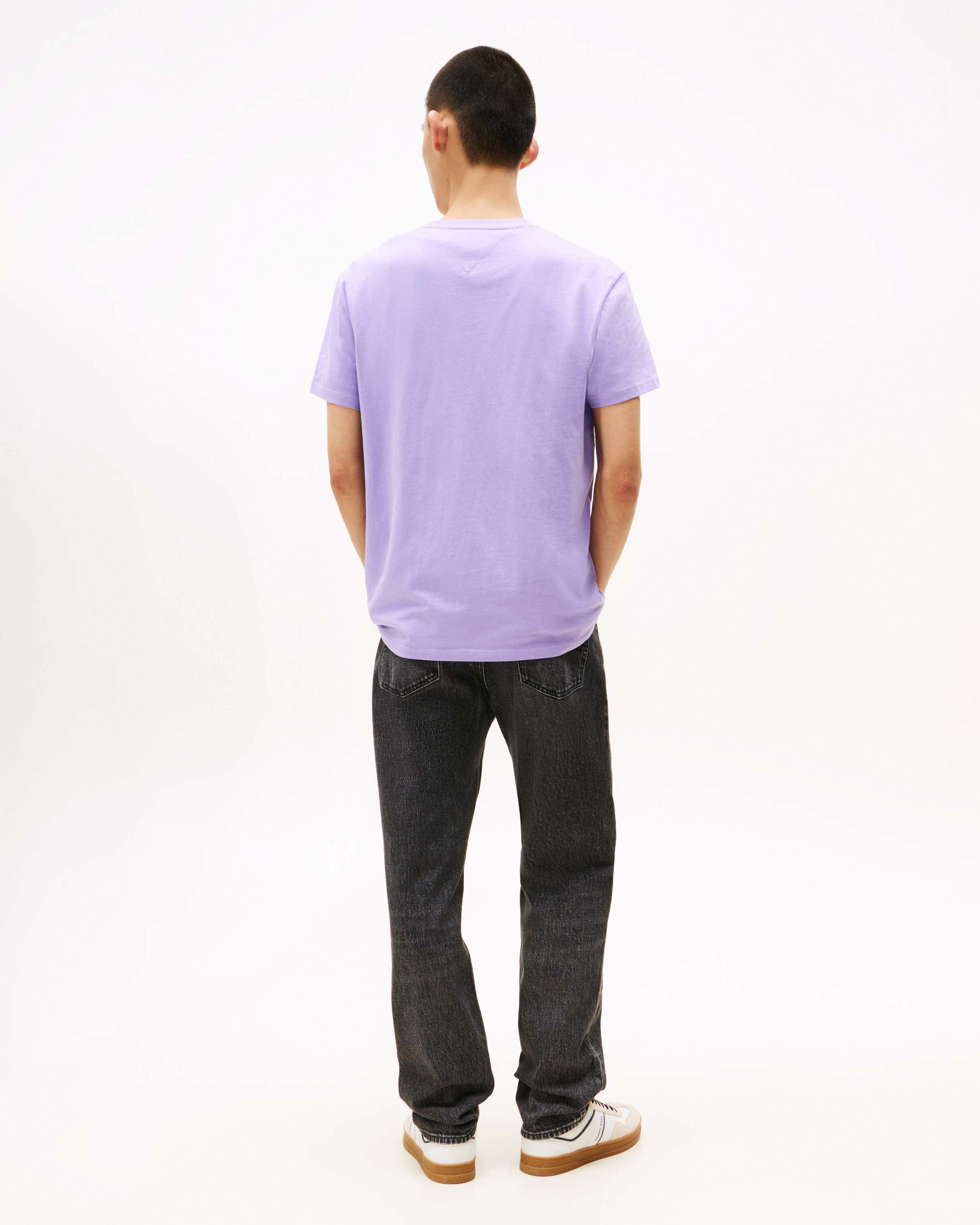 T-shirt mezza manica lilla in puro cotone regular fit con scritta logo ricamata sul petto image