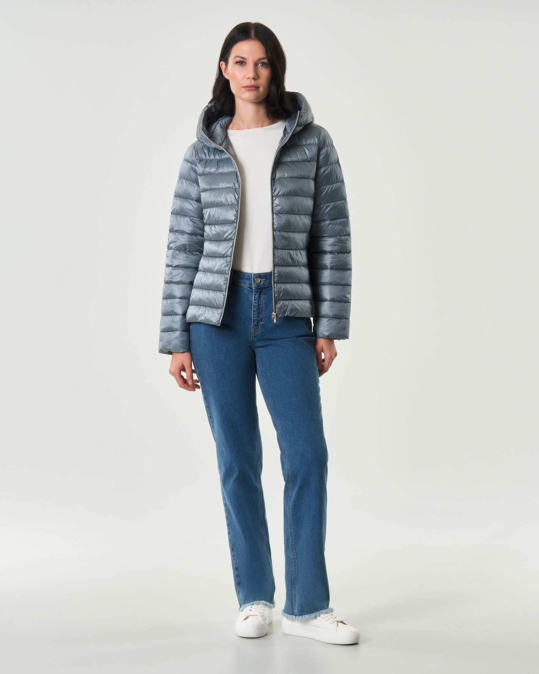 Piumino azzurro Emme Marella in tessuto tecnico downproof antigoccia con cappuccio