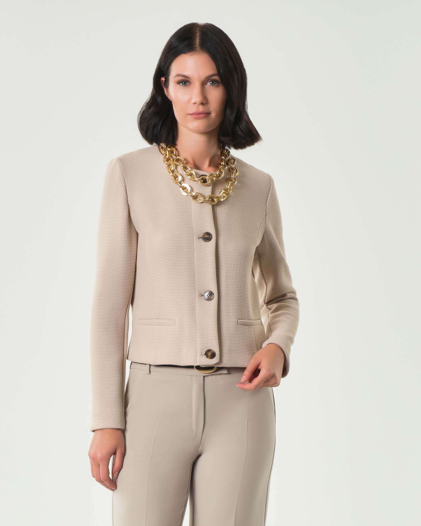 Giacchina corta color sabbia Emme Marella in stuoia armaturata di misto viscosa stretch