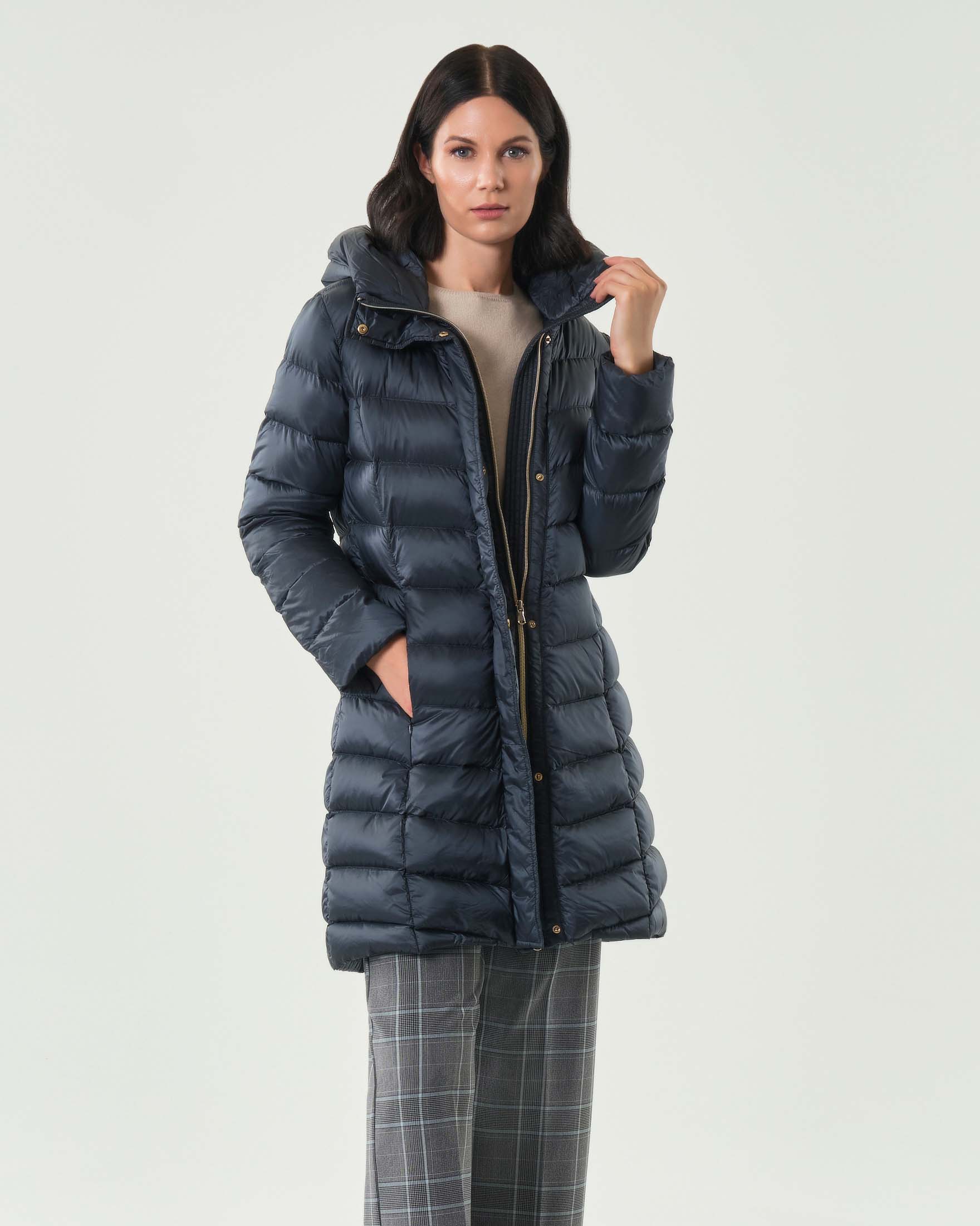 Piumino color piombo Emme Marella con cappuccio e imbottitura in piuma naturale