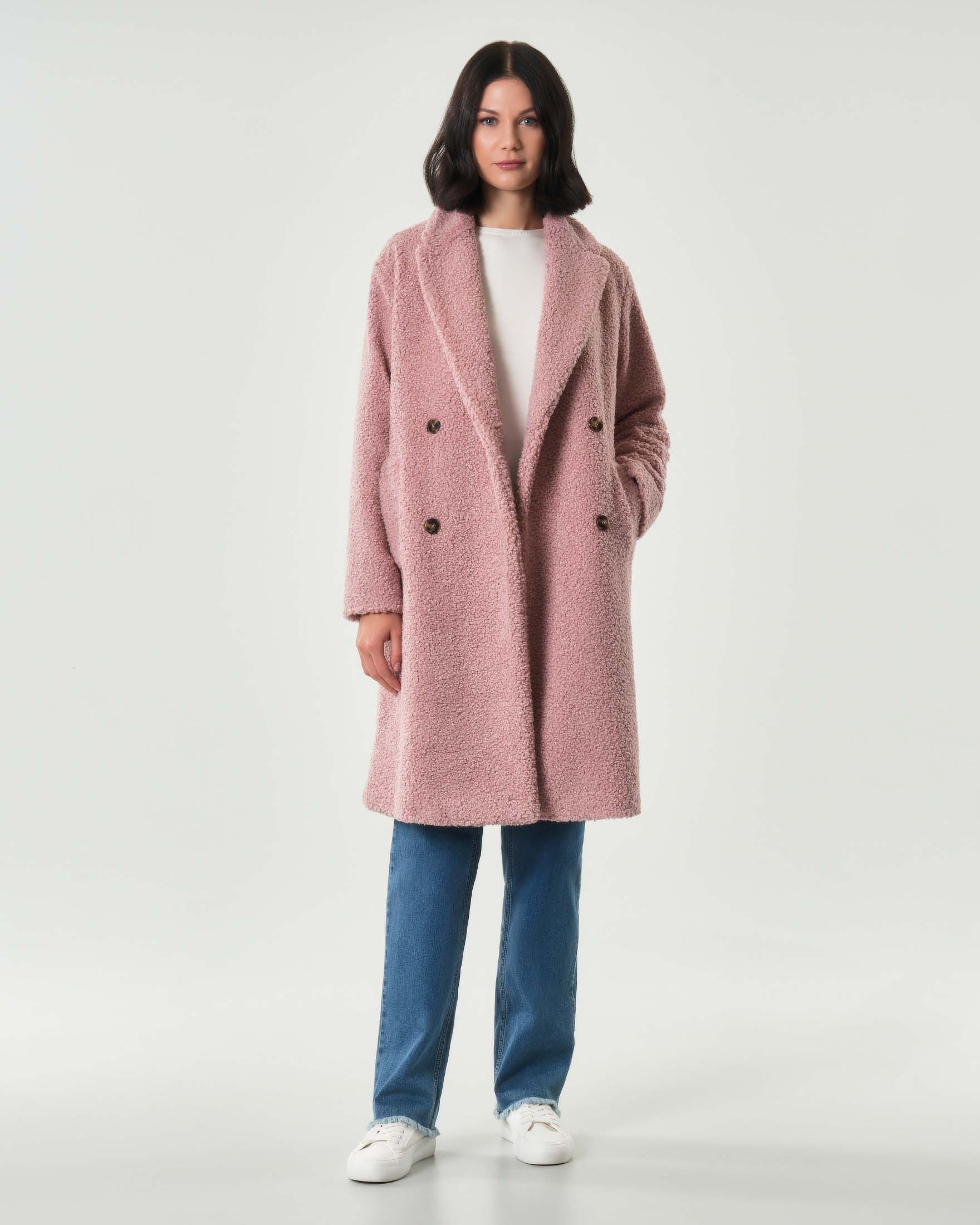Cappotto midi doppiopetto rosa Emme Marella in tessuto in jersey bouclé