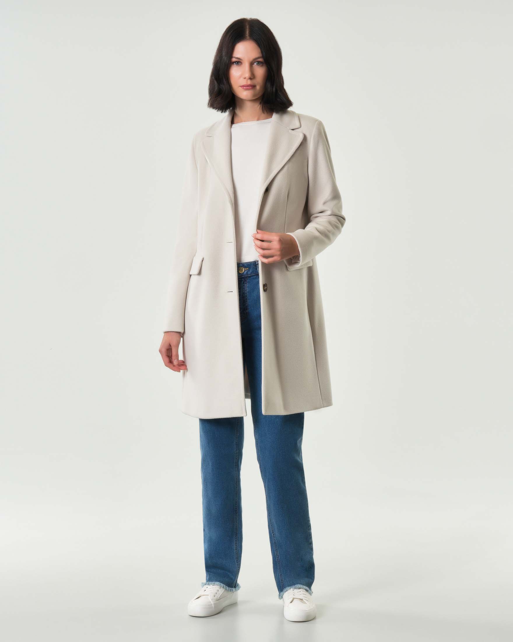 Cappotto color gesso Emme Marella in jersey panno soft di viscosa con scollo a rever